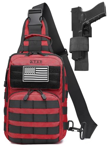 Tactical Sling Backpack With Holster Military Crossbody Bag for Men Single Shoulder Back Pack 10L - color: Red