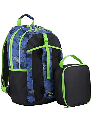 FUEL Lunch Backpack Set Teens Student Water Resistant Bookbag Bag Soft Reusable Insulated Cooler Lunch Box Thermal Travel Office Lunch Bag, Dinosaur Black Blue - color: Blue Dinosaur