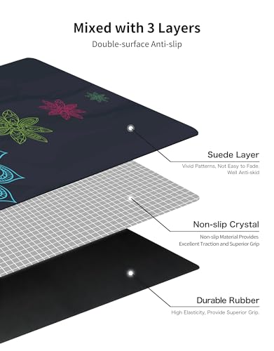 nuveti Printed Travel Yoga Mat-1/16 Inch Thick Non Slip Fitness Workout Mat with Carrying Bag, Foldable Lightweight Suede & Natural Rubber Yoga Mat for Yoga Pilates and Fitness 72" L x 24" W x 1.5mm - color: Lotus