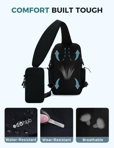 ECOHUB Small Crossbody Bags for Women Men, Anti-Theft RFID Blocking Sling Backpack with Sturdy SBS Zippers Water Resistant Chest Shoulder Bag Daypack with 9 Pockets Travel Work Hiking, Black - color: Small-black