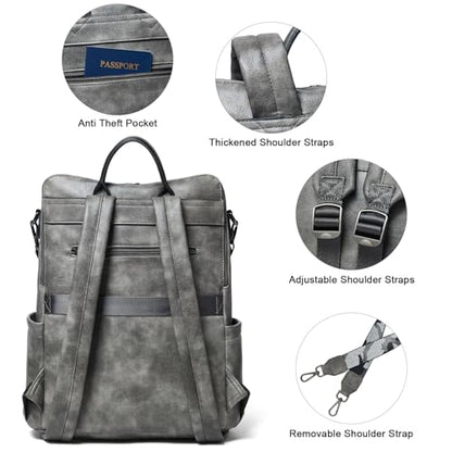 Shrrie 15.6 inch Laptop Backpack for Women,Large Leather Purse,Travel Backpacks Carry on,Water Resistant Casual Laptop Backpacks,College Backpack,Work Backpack for Women,Two-toned Deep Gray - color: Two-toned Deep Gray