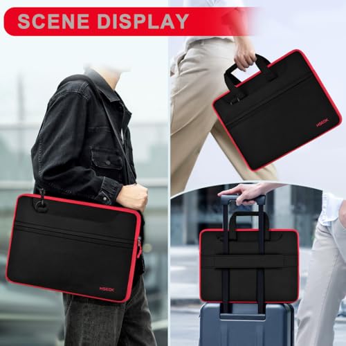 Hseok Laptop Shoulder Bag 15.6-16 inch Case,Water-Resistant Shockproof Computer Handbag with Small Case Compatible with MacBook Pro/Neo 16",Mac Air 15 M5, XPS 15/16 and most 15.6-16 PC,Black-red - color: Black-red, size: 15.6-16"