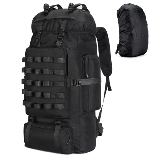 70L Camping Hiking Backpack with Rain Cover, Waterproof Molle Rucksack for Men, Backpacking Backpack for Trekking Climbing Outdoor