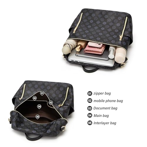Makes Backpack Purse for Women PU Leather Travel Satchel Handbag Convertible Design Bag with Purse - color: Black Triple Zip