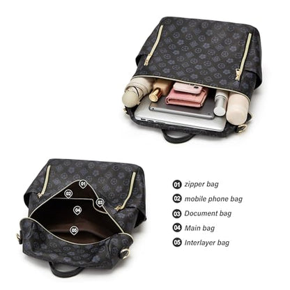 Makes Backpack Purse for Women PU Leather Travel Satchel Handbag Convertible Design Bag with Purse - color: Black Triple Zip