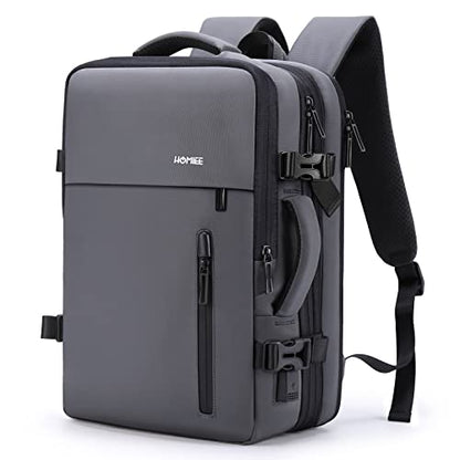 HOMIEE 40L Expandable Carry on Backpack Fit 15.6 Inch Laptop with USB Charging Port for Business Weekender, TSA Approved Personal Item Travel Backpack Waterproof Luggage Suitcase - color: Grey