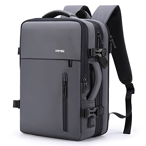 HOMIEE 40L Expandable Carry on Backpack Fit 15.6 Inch Laptop with USB Charging Port for Business Weekender, TSA Approved Personal Item Travel Backpack Waterproof Luggage Suitcase - color: Grey