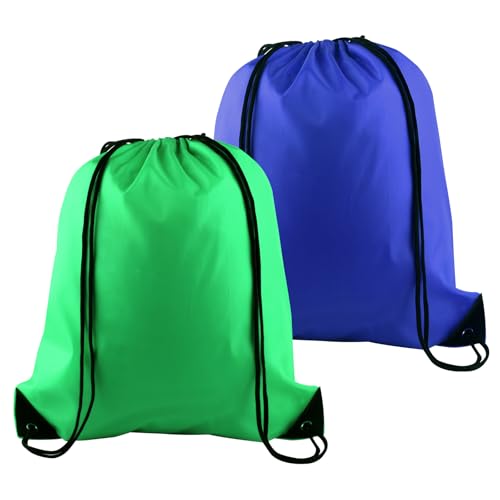 PLULON 2Pcs Drawstring Bags Bulk, Drawstring Backpack Green Blue String Backpack Cinch Sack Sport Gym Backpack Bags for Yoga Traveling Outdoor Sports - color: Green + Blue