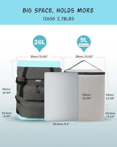 Odoland 2-in-1 Cooler Backpack with Removable Insulated Bag, 26L Leak-Proof Dry Wet Separation Backpack with 9L Cooler (20 Cans) for Beach Picnic Camping Day Trip, Lunch Diaper Bag for Men Women - color: Blue