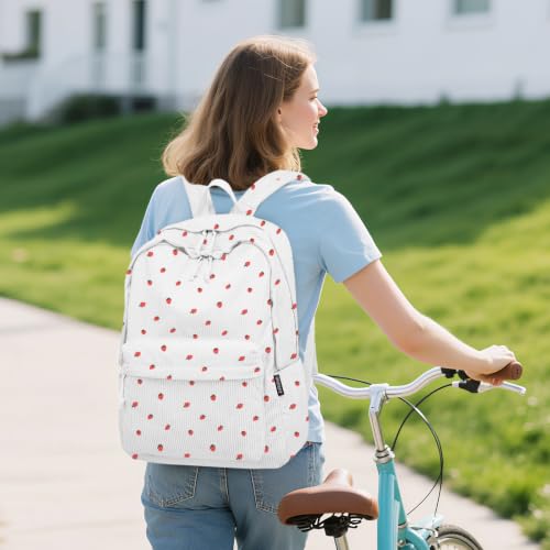 ZUBOND Girls Backpack, Lightweight School Bookbag for Teens, College Students Women & Men, Cute Large Laptop Backpack Fits 15.6 Inch Notebook - color: Strawberrywhite, size: 15.6 Inch