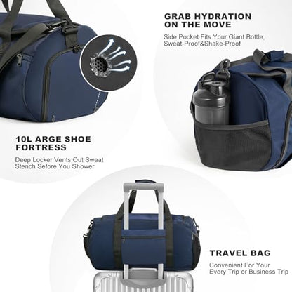 Gym Bag for Men Women With Shoe Compartment & Wet PocketWater Resistant Sports Gym Bag 、shoulder bag、messenger bag Carry On Duffel Bag forWeekend Overnight Traveling (blue) - color: blue