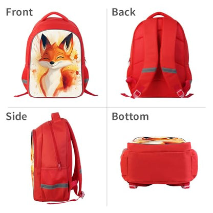 ZRENTAO Kids Backpack, 3D Reflective Cartoon, 600D Polyester & Dual Zippers, 17" Bookbag with Ergonomic Design for boys & girls age 6-18, Fox Space Style for school Children Kids - color: 22#redfox