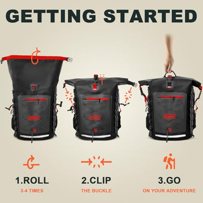 OSAH DRYPAK Waterproof Backpack Dry Bag 25L/35L/55L/85L – Heavy Duty Roll-Top Hiking Backpack Sack Keeps Gear Dry for Travel, Kayaking, Boating, Camping, Rafting and Fishing - color: Black Red, size: 25L