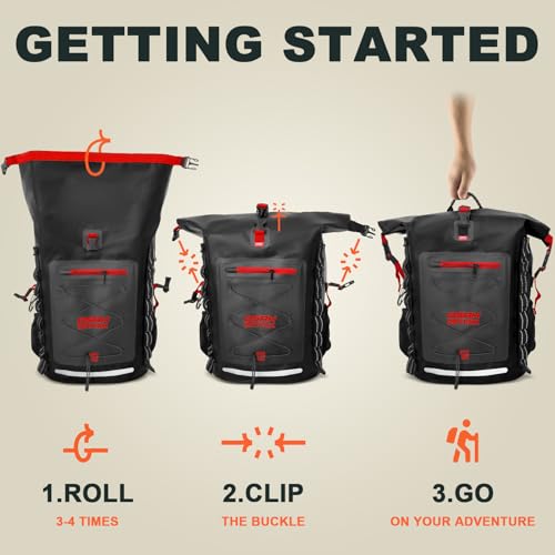 OSAH DRYPAK Waterproof Backpack Dry Bag 25L/35L/55L/85L – Heavy Duty Roll-Top Hiking Backpack Sack Keeps Gear Dry for Travel, Kayaking, Boating, Camping, Rafting and Fishing - color: Black Red, size: 55L