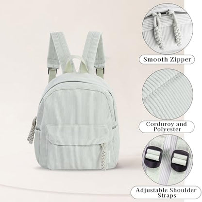 Women’s Small Backpack, Ladies Lightweight Corduroy Backpack, Casual Multi Compartments Travel Daypack Purse (Light Grey) - color: Light Grey