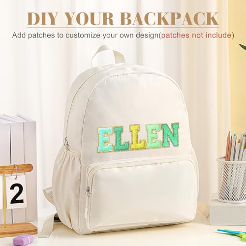 1 Piece Nylon Backpack Kids School Backpack for Toddler Girls Boys Plain Waterproof Preppy Bookbags Travel for Student (Creamy White) - color: Creamy White