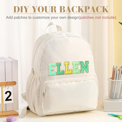 1 Piece Nylon Backpack Kids School Backpack for Toddler Girls Boys Plain Waterproof Preppy Bookbags Travel for Student (Creamy White) - color: Creamy White