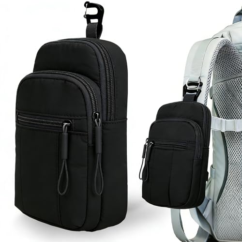 Backpack Strap Pouch Strap Pack，Waterproof Backpack Strap Pocket Attachment Bag for Hikers，Cell Phone Pouch, Phone Holster Holder for Women Belt, Backpack Accessories，Cell Phone Bag，Black - color: black
