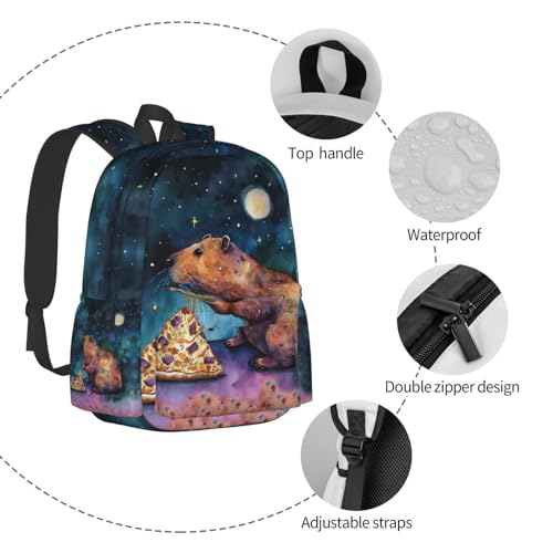 Funny Galaxy Pizza Capybara Backpack School Bag Lightweight Bookbag Casual Daypack for Girls Boys Kids Women Men Travel Laptop 16 Inch - color: Galaxy Pizza