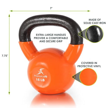 ProsourceFit Vinyl Coated Cast Iron Kettlebells for Full Body Fitness Workouts - size: 15.0 Pounds