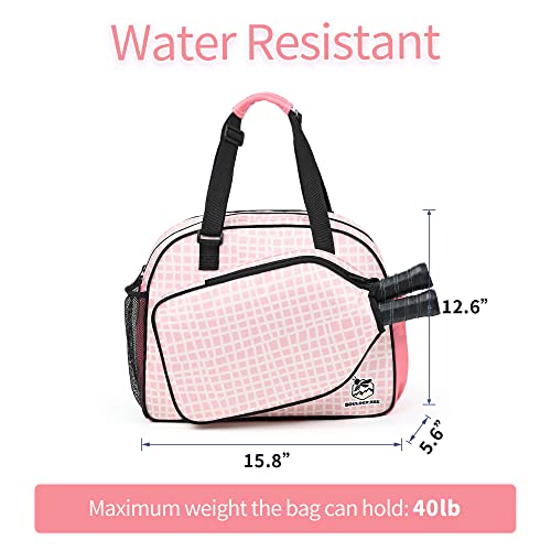 Boulder Bee Pickleball Tote Bag for Women with Paddle Holder - color: Pink Plaid