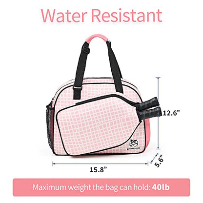 Boulder Bee Pickleball Tote Bag for Women with Paddle Holder - color: Pink Plaid