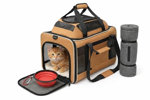 Cat Carrier Dog Carrier Airline Approved, Pet Carrier for 2 Cats Small Medium Dogs, Soft Cat Carrier 18x15x15 with Foldable Bowl & Washable Pad, TSA Approved Dog Carriers by Luniko Shop (Orange) - color: Orange