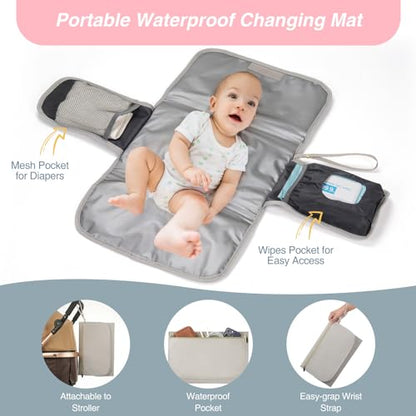 MOMUVO Diaper Bag Backpack, Quilted Baby Bag with Changing Pad and Stroller Straps and Pacifier Case, Multifunction Waterproof Travel Diaper Bags, Unisex, Light Grey and Pink - color: Lgrey Pink