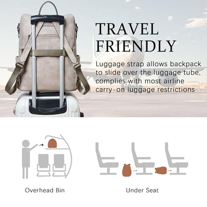 Shrrie Vegan Leather Laptop Backpack for Women 15.6 inch Work Backpack Fashion Travel Backpack Purse for Business College - color: 1 Two-toned Gray