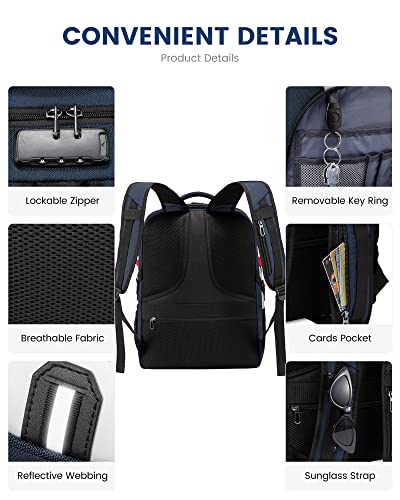 LOVEVOOK 17 inch Blue&White Travel Laptop Backpack with USB Charging Port, Anti-Theft, Water-Resistant, Modern Practical Unisex College/University Backpack - color: Blue&white, size: 17 inch