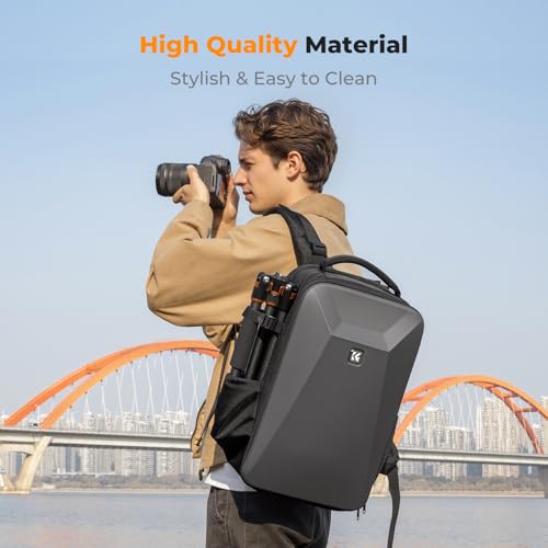 K&F CONCEPT Camera Backpack,Hardshell Photography DSLR Camera Bag with 15-15.6 Inch Laptop Compartment Waterproof Hard Shell Camera Case - color: Deep Grey