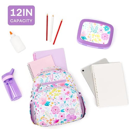 mibasies Toddler Backpacks for Girls 2-4: Little Kid Bookbag for Preschool Prek Daycare Flower Light Purple - color: Flower Light Purple, style: Toddler-12"h(not Fit Folder)