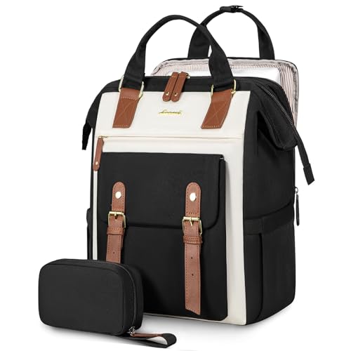 LOVEVOOK Laptop Backpack For Women, Teacher Work Computer Backpack with Laptop Compartment, Nurse Bags Business Laptop Bag Purse, Water-Resistant Travel Back pack College Backpack, 15.6 Inch, Upgraded - color: Black-beige-brown, size: 15.6 Inch-Back Lapto