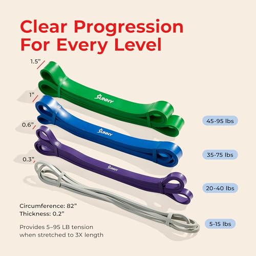Sunny Health & Fitness Versatile Resistance Bands (Single or Combo Set) for Strength Training, Power Cage, Squat Rack, Home Gym, Body Stretching, Physical Therapy – 100, 140, 160, 180 & 10-75 LB Combo - style: 15-95 LB Combo