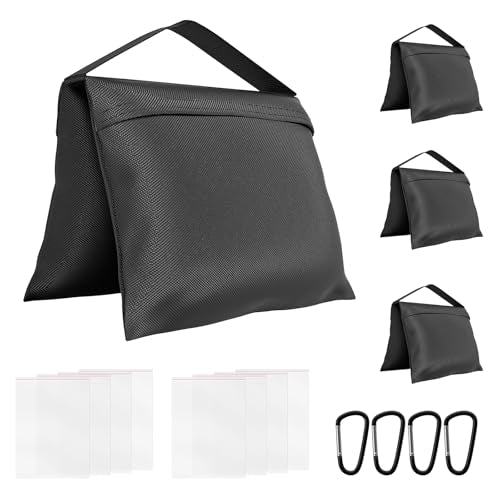 4 Pack Sandbags with 8 Bags & 4 Hooks, Heavy Duty Weight Bags for Stabilizing Stands, Photo Studio Equipment, Tripod, Backdrop Support, Canopy, Tent Base (Empty Sand Bags)