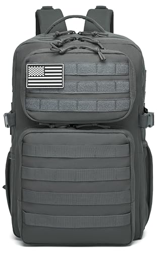 Wotony Military Tactical Backpack for Men Waterproof Daypack 3 Day Assault Pack Molle Bag with Water Bottle Holder - color: Grey, size: 35L