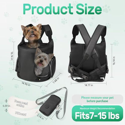 YUDODO Dog Front Backpack Carrier 7-15 lbs, Soft Breathable Pet Front Facing Carrier with Adjustable Straps, Multi-Pocket Design, for Small Dogs & Cats (with Detachable Sling Pouch - Black) - color: Black(Fits 7-15 lbs)