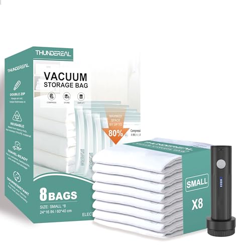 Travel Vacuum Storage Bags with Electric Pump, Multiple Combinations Travel Packing Bags for Luggage and Suitcase, Carry-on Size Compression Space Saver for Clothes and Clothing (A: 8 Small-EPUMP)