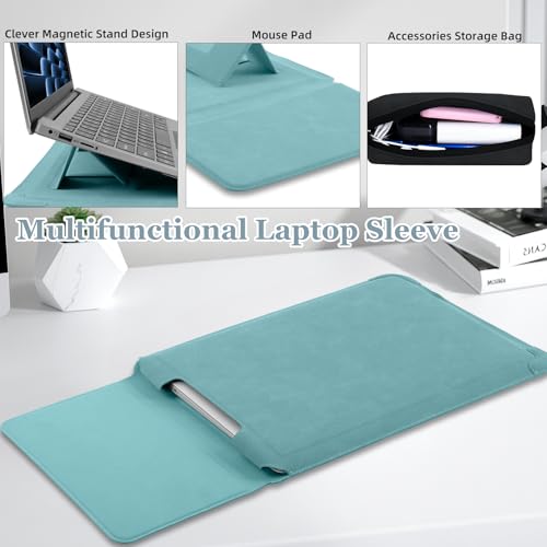 15-16 Inch Protective Laptop Sleeve Case with Stand, for MacBook Air 15" M5~M2 (2026-2023); MacBook Pro 16" M5~M1, Pro/Max(2026-2021), Matte PU Leather Laptop Case 15"-16" (Blue-Green) - color: Blue-Green, size: 15-16 Inch