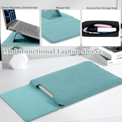 13-14 Inch Protective Laptop Sleeve Case with Stand, for MacBook Pro 14'' M5~M1, Pro/Max(2026-2021), MacBook Air 13.6'' M5-M2, (2026-2022), Matte PU Leather Laptop Case 13-14" (Blue-Green) - color: Blue-Green, size: 13-14 Inch