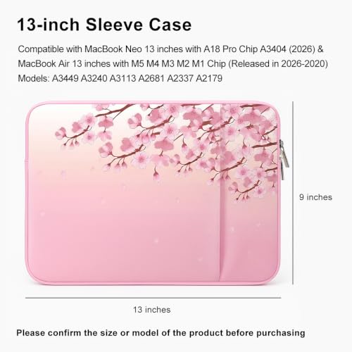 Laptop Sleeve Case for 2026 MacBook Neo 13 Inches A3404 - color: Sakura Pink, size: 13 x 9 x 0.8 inches