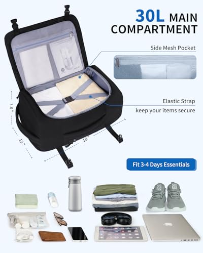 ECOHUB Travel Backpack for Men, Flight Approved Carry On Bag, Personal Item for Airplane Travel, Fits 17.3" Laptop, 30L Business Weekender, Black - color: Black