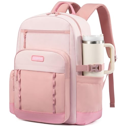 LOVEVOOK Laptop Backpack for Women with Large Cup Holder,18 Inch DIY Design Travel Work Backpack Computer Laptop Bag,Waterproof Nurse Teacher College Commuter Backpack Purse,Gift for Women Men,Pink - color: Light Pink - Dark Pink - Rose Pink, size: 18 Inc