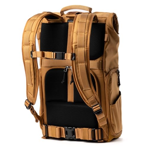 Think Tank FocusPoint 30L RollTop Camera Backpack - Golden Hour: Expandable Travel & Camera Backpack with Laptop Sleeve, Quick Side and Back Access, Rain Cover – Versatile Photography & Travel Bag - color: Golden Hour, size: 30 Liters