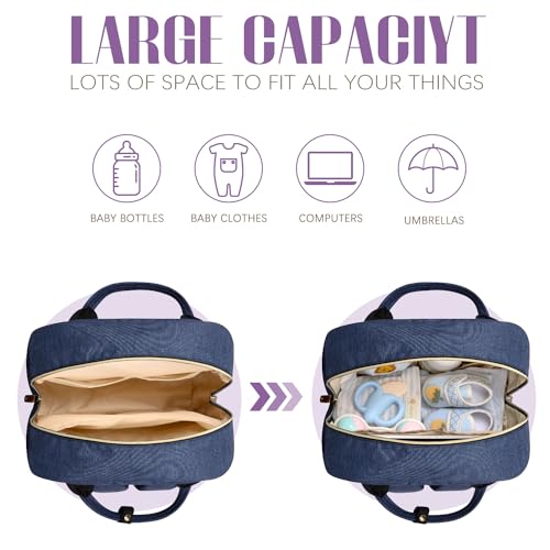 Tuwubi Diaper Bag Backpack, Baby Essentials Travel Tote Bag, Multi function Waterproof Backpacks, Travel Essentials with Stroller Straps & Pacifier Case - Blue - color: Blue, size: Medium