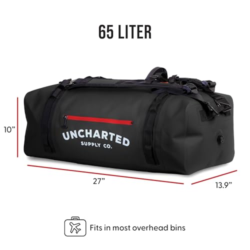 Uncharted Supply Co. The Vault Waterproof Duffel Bag - Airtight bag with Backpack Straps, Carry-On Size, Perfect for travel, boating, camping, recreation. (Black, 65L) - color: Black, size: 65L