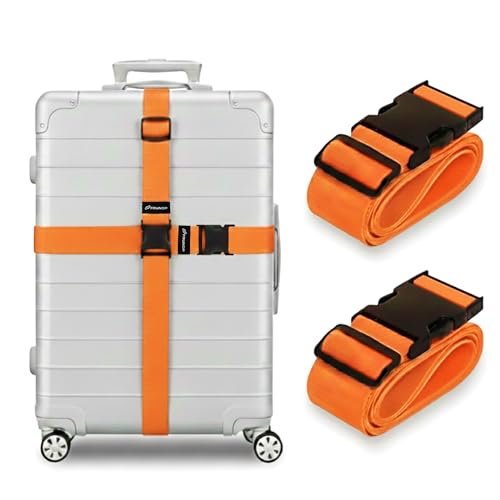 Luggage Straps for Suitcases, Adjustable Travel Suitcase Belts with Buckle Closure, Designed for Carry-On and Checked Luggage, Reusable Travel Accessory, Orange Pack of 2 - color: Orange, size: Pack of 2