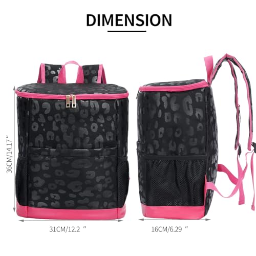 Leopard Camping Cooler Backpack Ice Chest Lunch Backpack 24 Cans Insulated Leak Proof Soft Beach Cooler Bag for Men Women Camping Hiking Picnic Travel Summer