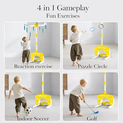 4 in 1 - Reflex Drop Sticks Reaction Challenge | Soccer, Golf & Stick Catching Game | Kids | Focus & Hand-Eye Coordination Training Toy | Family, Parties, Indoor & Outdoor World Cup