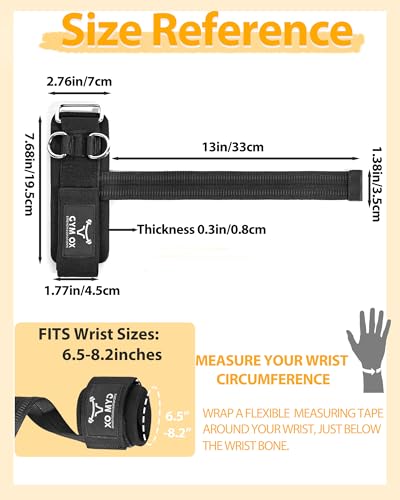 2-in-1 Weight Lifting Straps with D Ring, 7mm Neoprene Padded Wrist Support for Men & Women, Heavy Duty Gym Wrist Straps & Cable Machine Attachment for Gym, Powerlifting, Rows, Pull-ups - color: Black